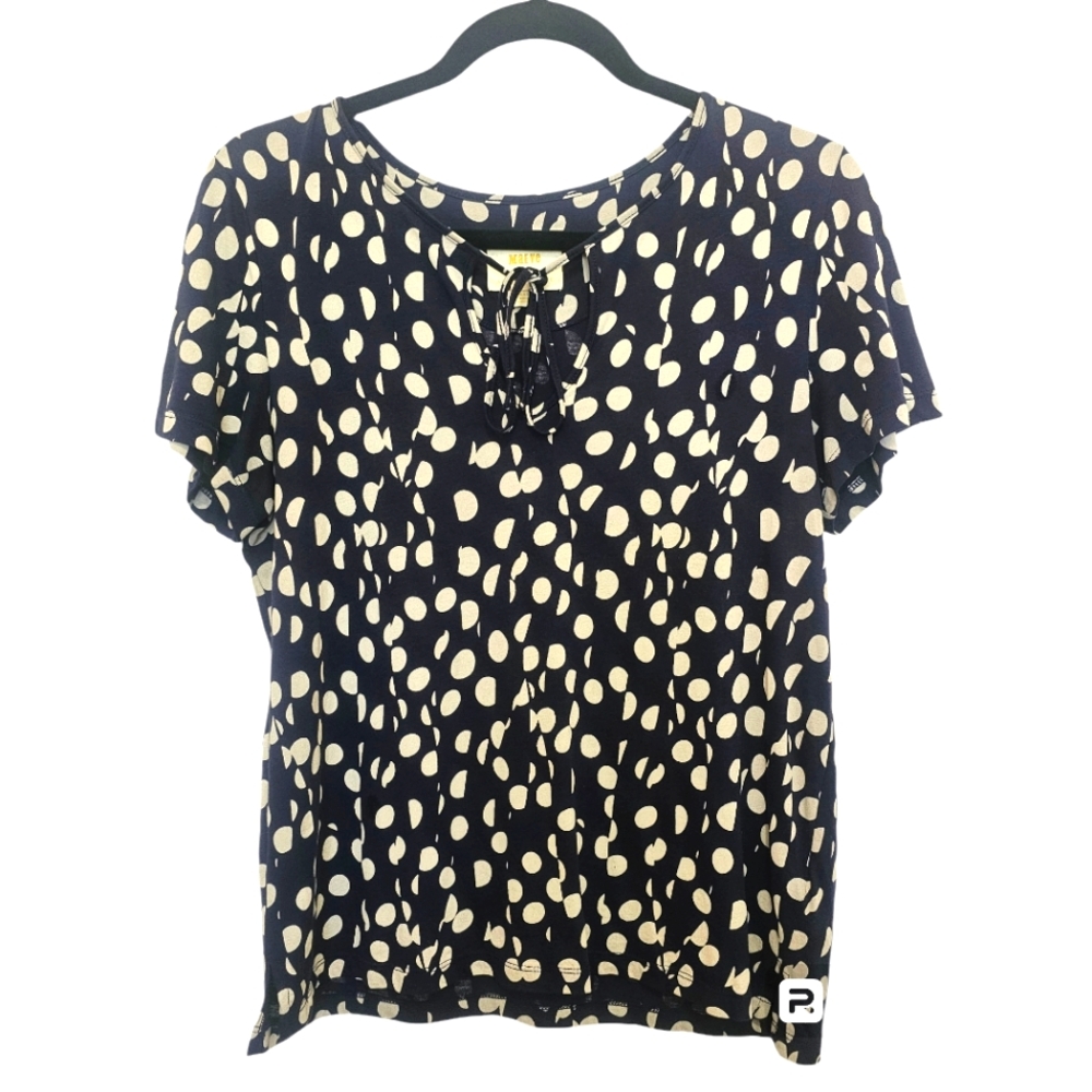 Maeve Women's navy and cream polka dot blouse size small